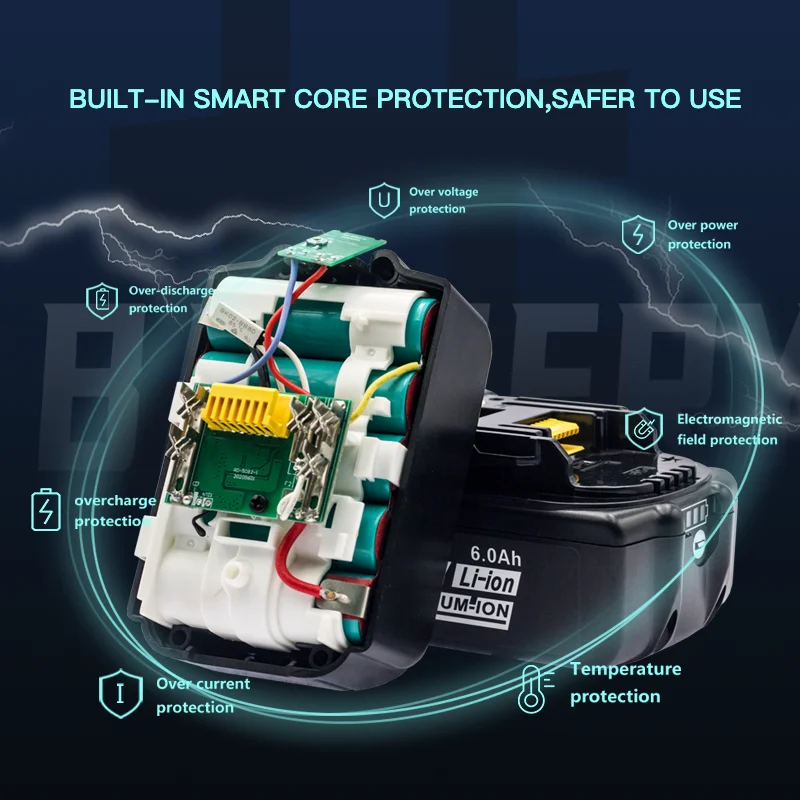 Imagem -06 - Apropriado para Makita 18v Lítio 6000mah Bateria Bl1830 b 1840 1850 Mão Chave de Broca Elétrica Ferramenta Elétrica