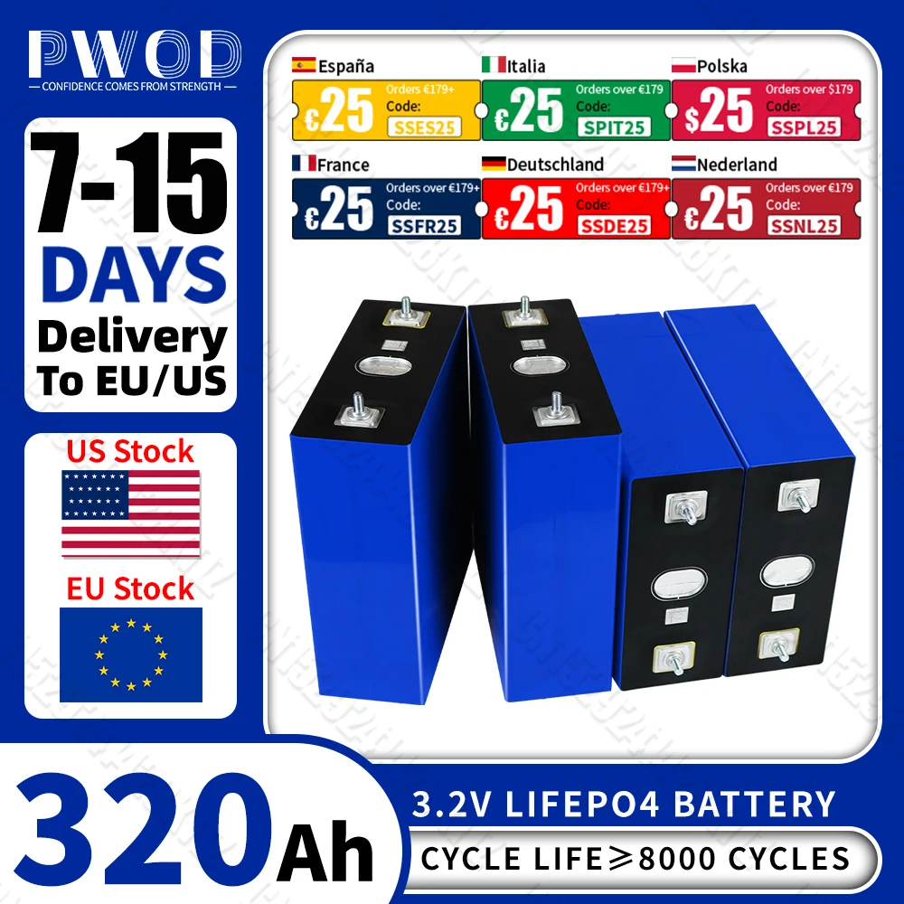 グレード A 3.2V 320AH Lifepo4 バッテリー充電式リチウムリン酸鉄 DIY 12V 24V 48V キャンプボートゴルフカート RV フォークリフト用