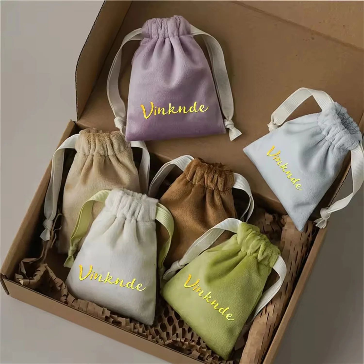 

100Pack Custom Logo 3x4'' Velvet Drawstring Accessories Bags Suede Flannel Pouch for Boutique Jewelry Shampoo Essential Oils