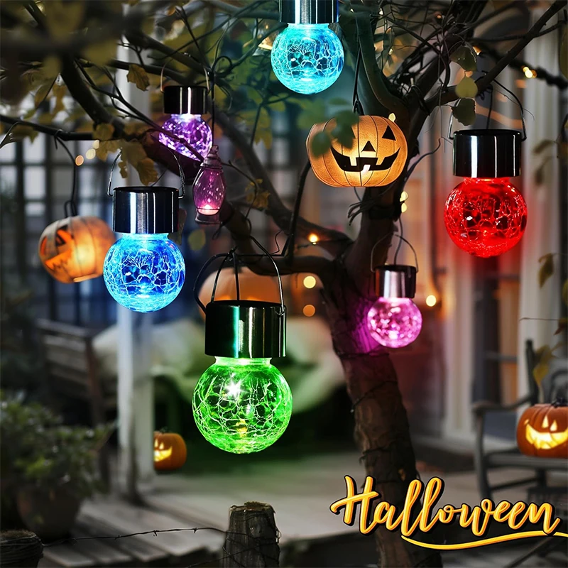 

Solar Hanging Lights, Christmas Decoration Lights with Multi-Color Changing Cracked Glass Hanging Ball Outdoor Lights Waterproof