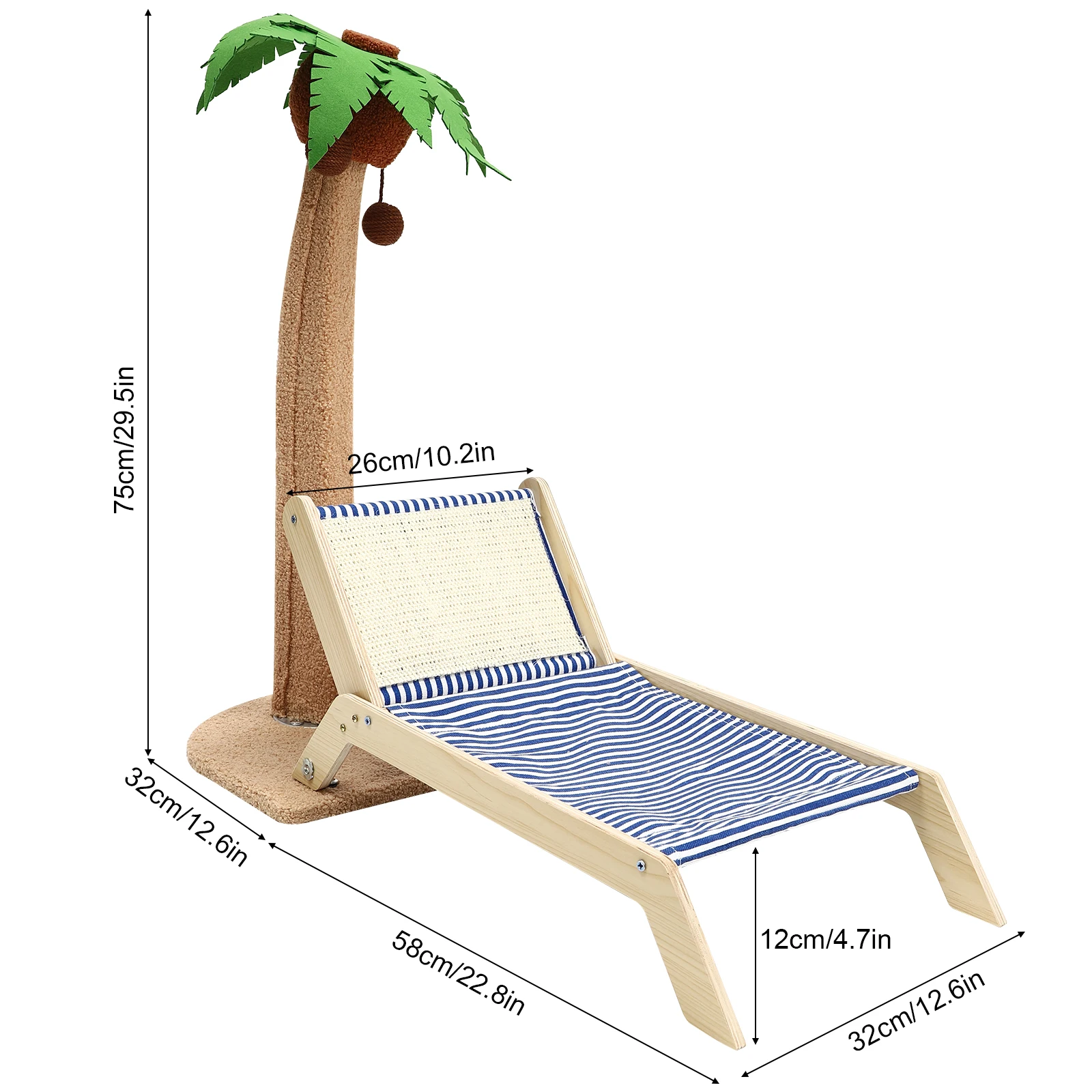 Cat Hammock Cat Scratching Post Beach Chair Cat Bed and Coconut Tree Cat Scratcher for Pet Cats to Sleep Entertainment