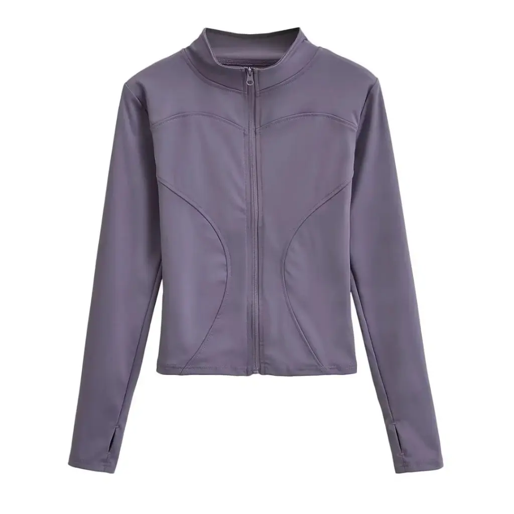 

Women's Quick-Drying Long Sleeve Yoga Sports Top Zipper Stand Collar Short Coat Tight Fit Spring Autumn New