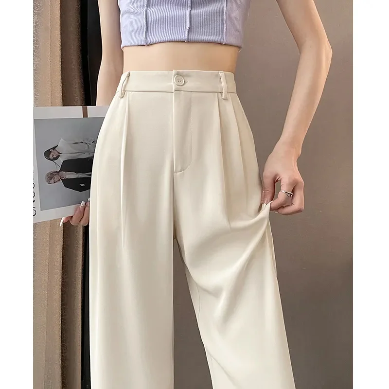 

Elegant Wide Leg Pants Women Korean Style High Waist Black Baggy Pants Office Ladies Fashion Loose Suit Trousers Streetwear