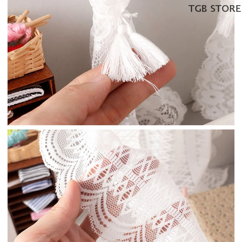 1/12 Scale Lace Curtain Miniature Dollhouse Bedroom Furniture Decor Toy Dolls House Accessories for Micro Scene Photo Props