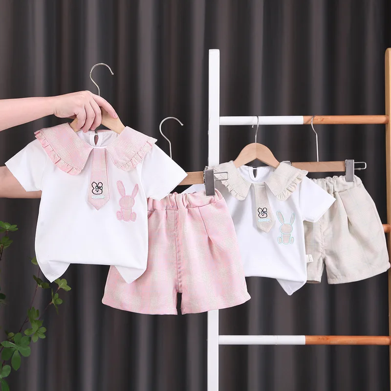 Summer Baby Clothing Suit Girls Short Sleeve cartoon Shirts Short Pants 2pcs/Set Children Clothes Tracksuit Newborn 0-5 Years