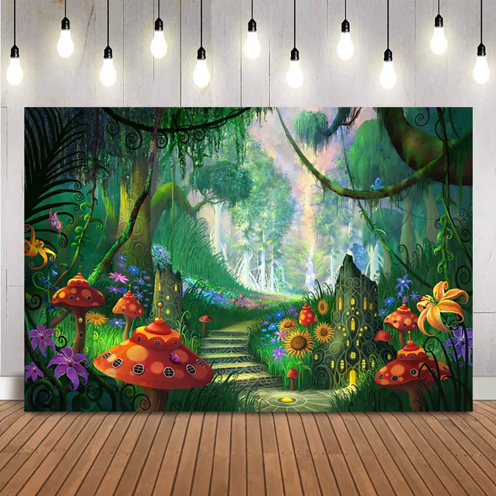 

Spring jungle safari birthday backdrop for photography cartoon deep forest kids portrait photo booth photocall props studio