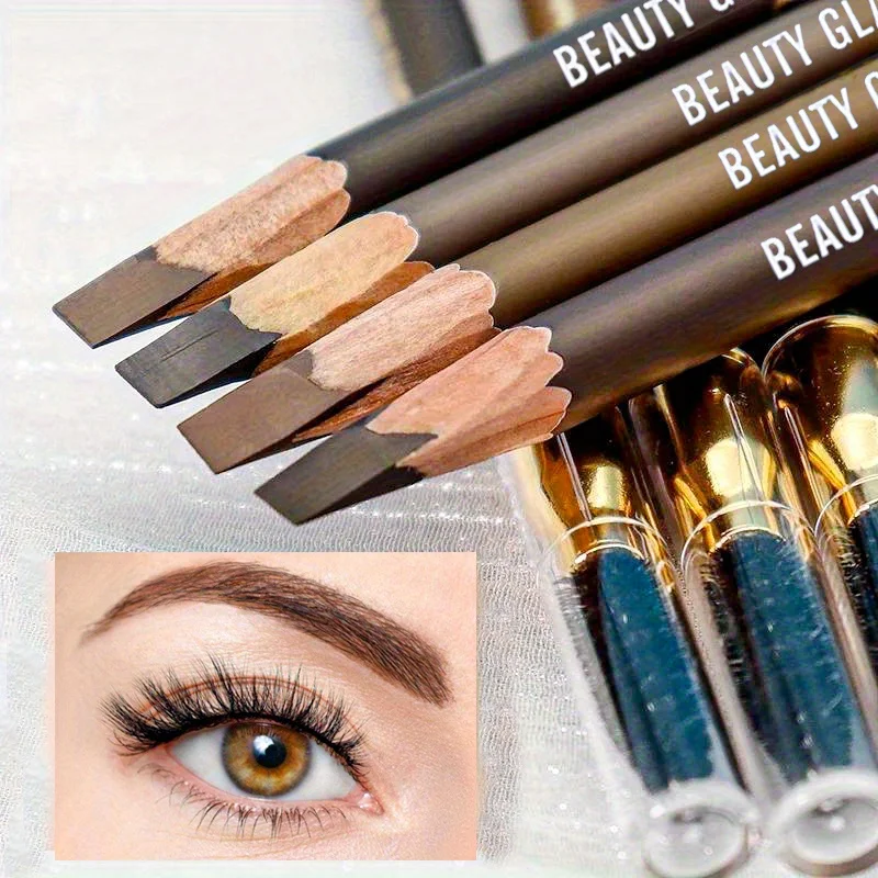 2024 BEAUTY GLAZEDดินสอเขียนคิ้วพร้อมแปรงดินสอเขียนคิ้วกันน้ํา 4 สีสูตรยาวนานDouble HEADดินสอเขียนคิ้ว