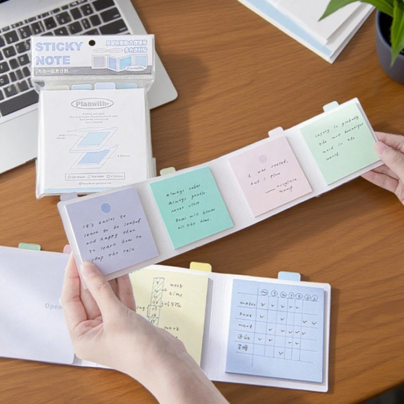 Organ Style Post-it Notes 120 Sheets 4-color Inner Pages Foldable for Student Notes Office Marking Time Management