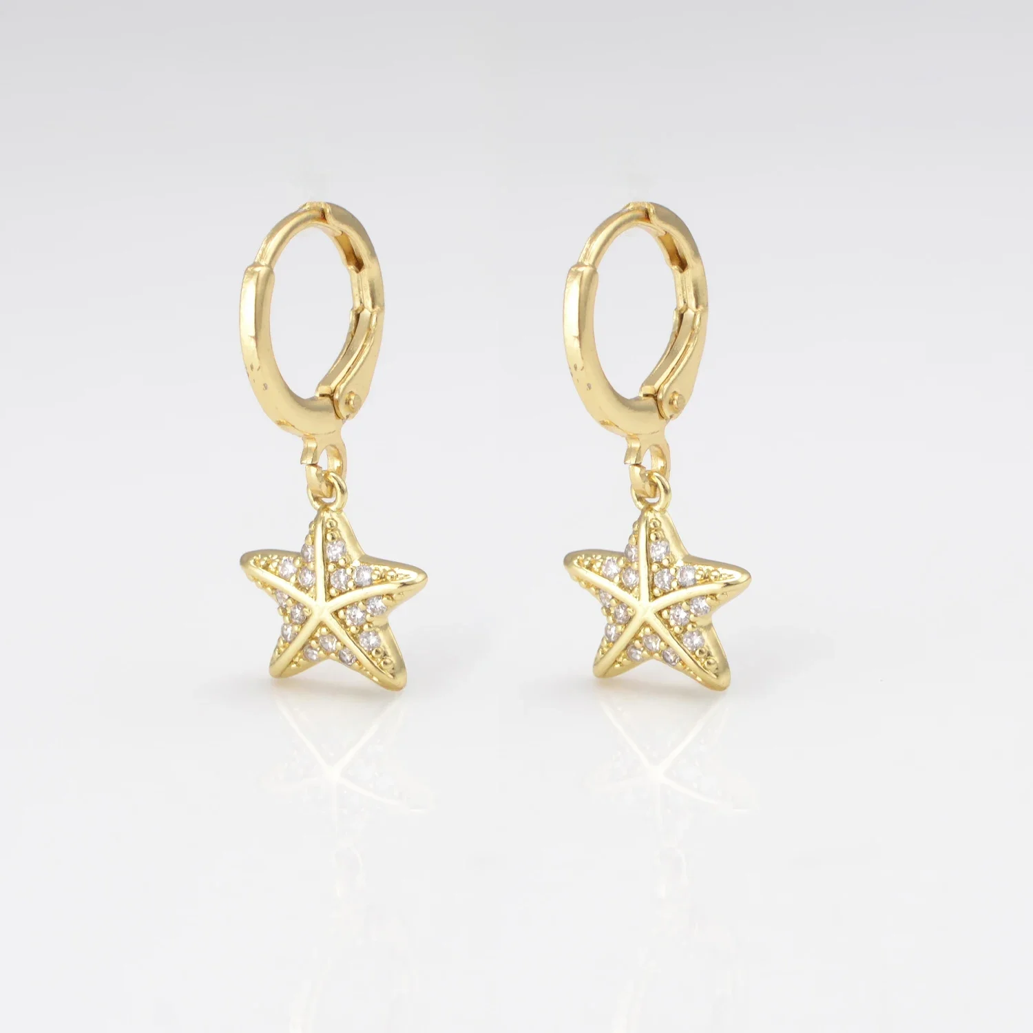 Brinco pingente de cristal zircão para homens e mulheres, brincos pendurados da estrela do mar, forma de estrela, piercing do círculo, vida marinha, 2 pares