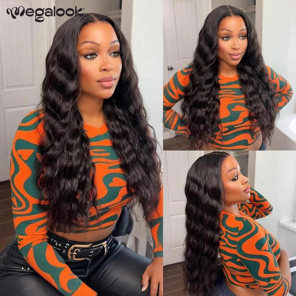 Megalook 13x6 HD Glueless Bye Bye Knots Lace Frontal Human Hair Curly Wigs