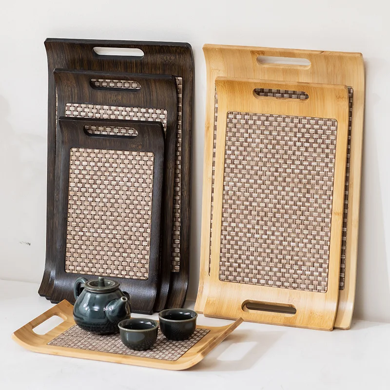 

Semi handmade high-end bamboo tray for home use, vintage light luxury mat storage tea tray, cake, pastry, food and meal tray