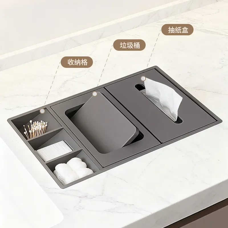 304 Stainless Steel Countertop Trash Can Embedded Round Square Hidden Waste Bin for Kitchen Washing Table Concealed Garbage