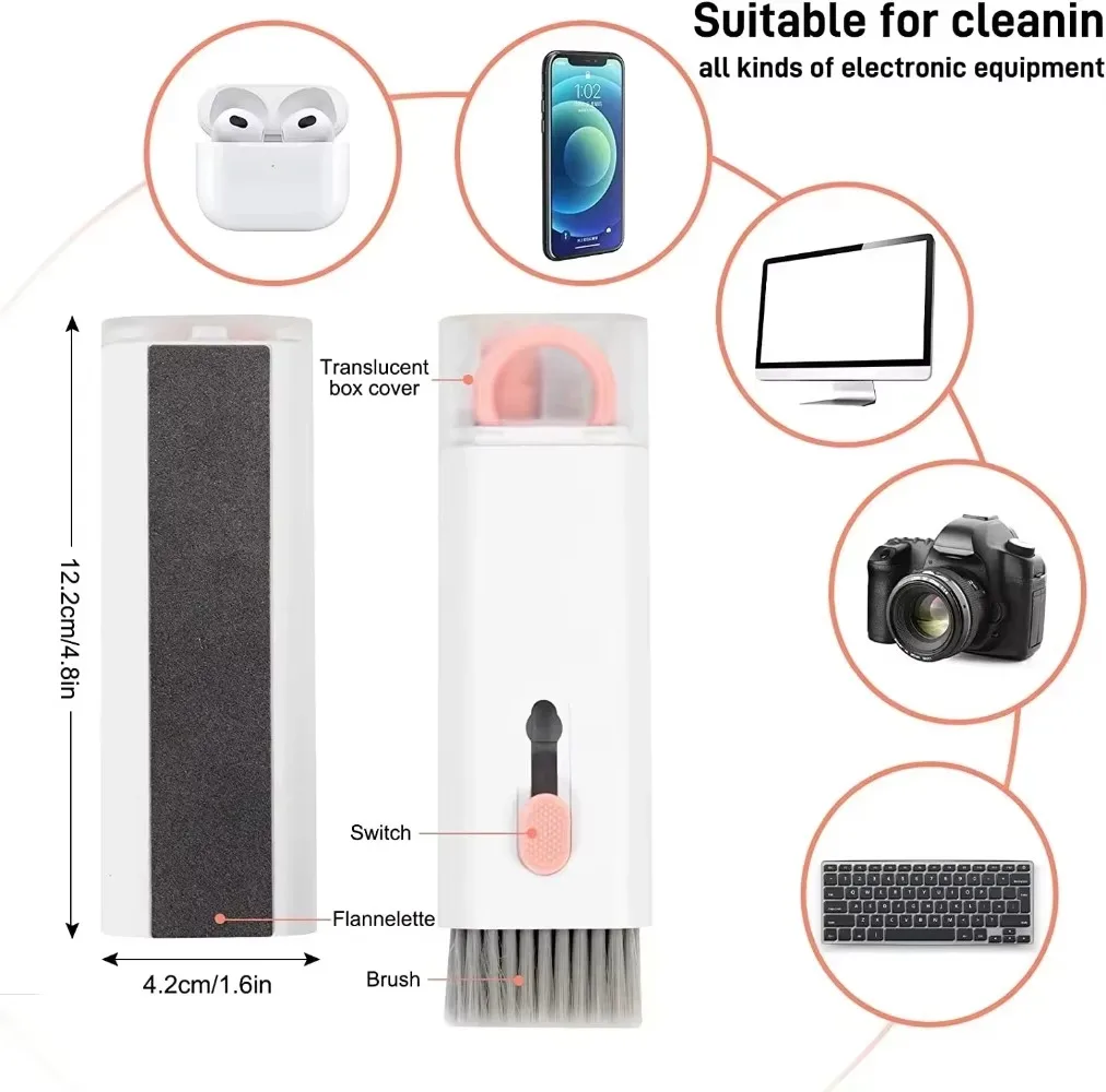 Brosse nettoyante pour clavier d'ordinateur, kit de livres 7 en 1, écouteurs, stylo pour AirPods, outils pour iPhone, ensemble flacon de touches