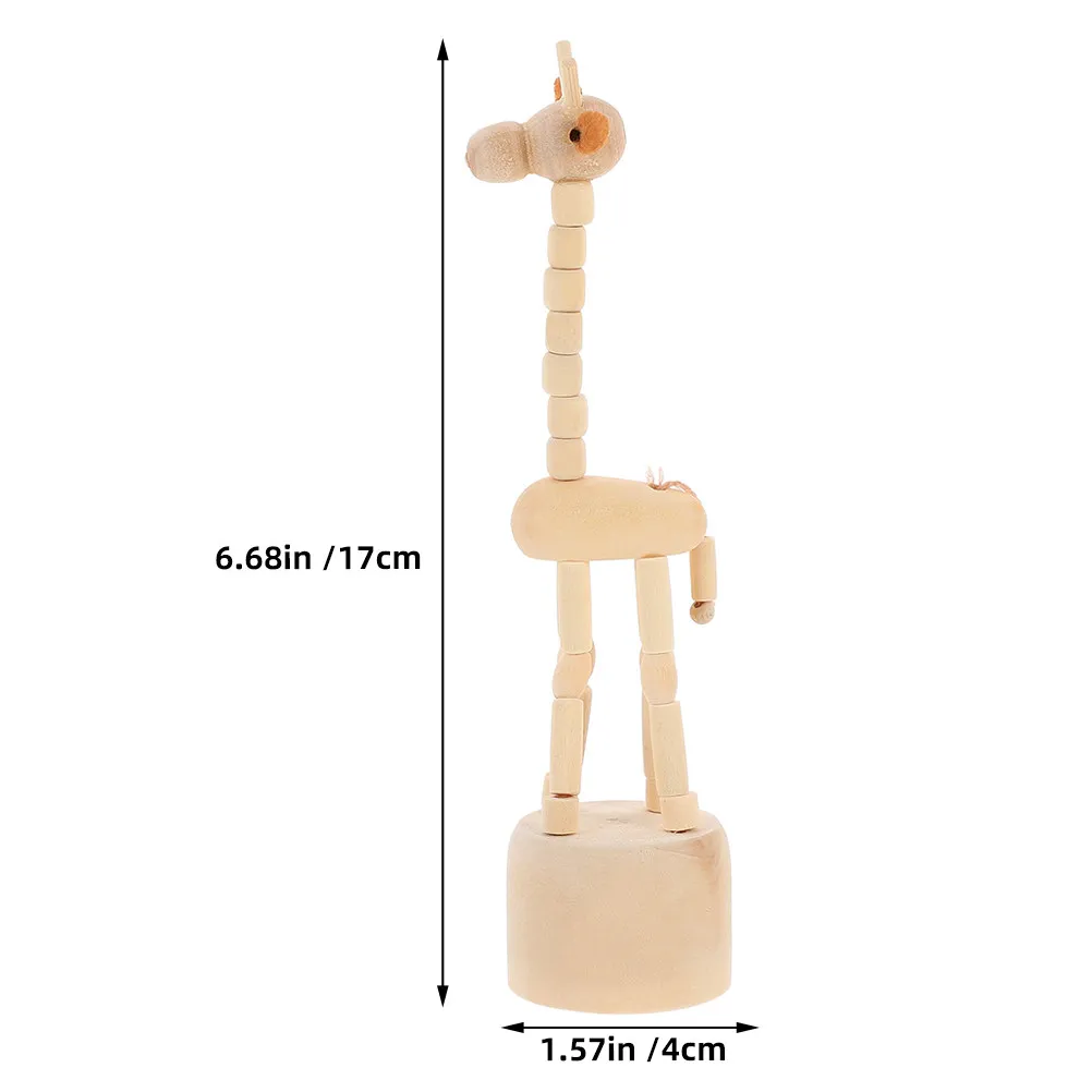 4Pcs Mini Wooden Giraffe Push Puppets Handcrafted Smooth Natural Wood Animal Ornament for Creative Play Home Office Desktop