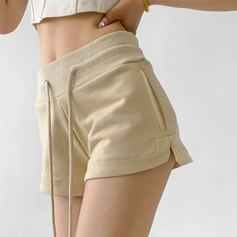 

4-цветные шорты для женщин, однотонные спортивные летние универсальные шорты на шнурке в стиле Ulzzang, модные классические повседневные студенческие повседневные уютные шорты