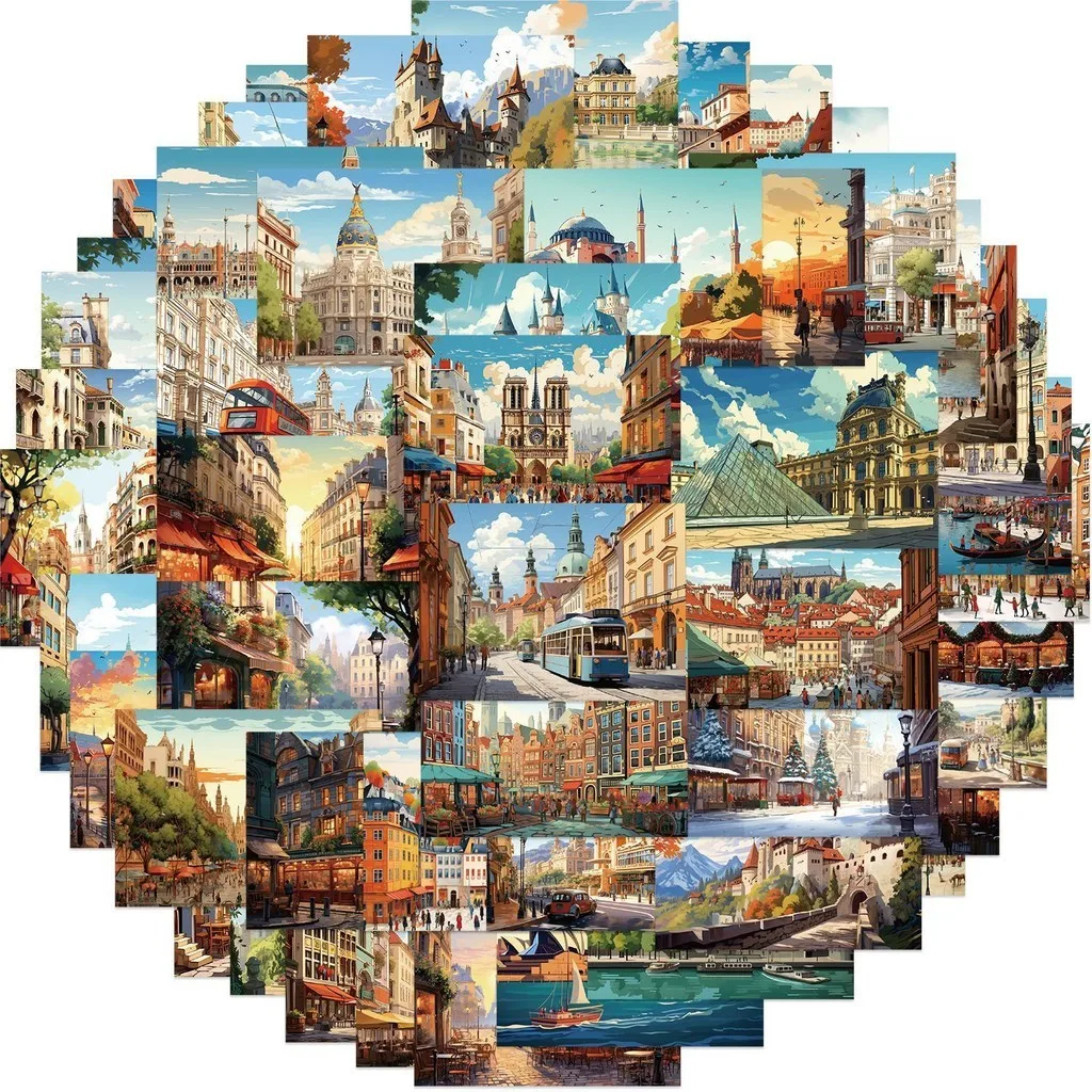 50PCS Europäischen Gebäude Wasserdichte Graffiti Aufkleber für Helm Fahrrad Hand Konto Bleistift Fall BulingBulingStickers Shop