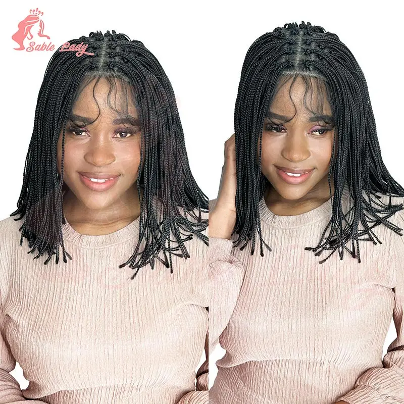 

Micro Mini Box Плетеный Парик Синтетические 6*6 Парики Фронта Шнурка Twist Knotless Box Braids Парик Для Чернокожих Женщин Африканские Искусственные Локоны Волосы