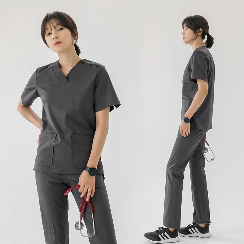 

Korean Style Long Sleeve Work Uniform Set for Women Beauty Therapists Hospital Operating Room Surgical Scrub Top And Bottoms