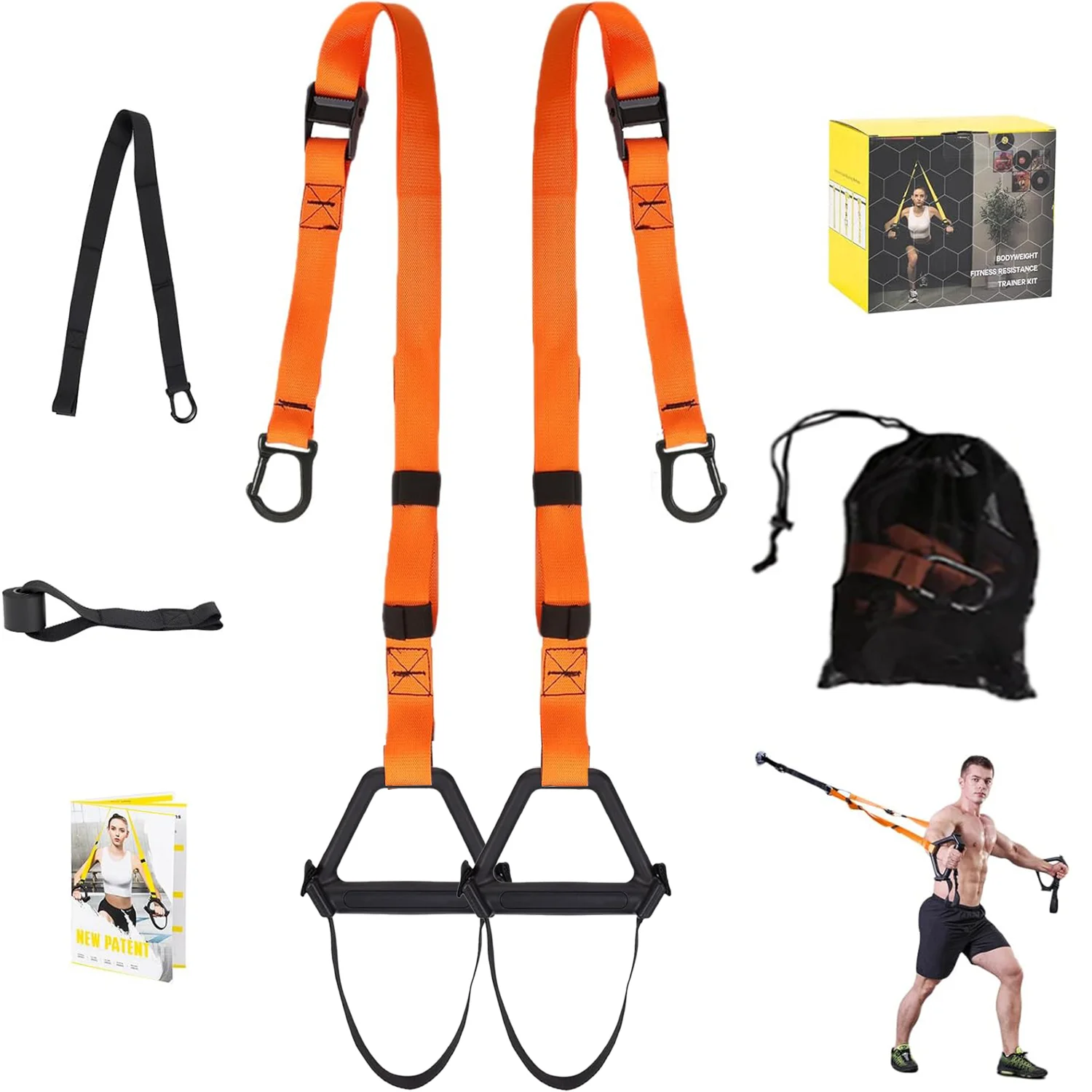 Bodyweight Resistance Training Straps, Complete Home Gym Fitness Trainer kit for Full-Body Workout, Included Door Anchor, Extens