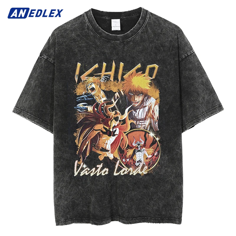 

Streetwear Men Washed T-Shirt Japanese Anime Graphic Print T Shirt Harajuku Cotton Women Summer Short Sleeve Tops Tees