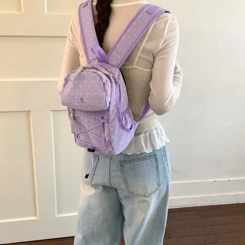 2026Summer Korean-style polka dot nylon backpack for women, lightweight, suitable for commuting, travel, and casual use, compact