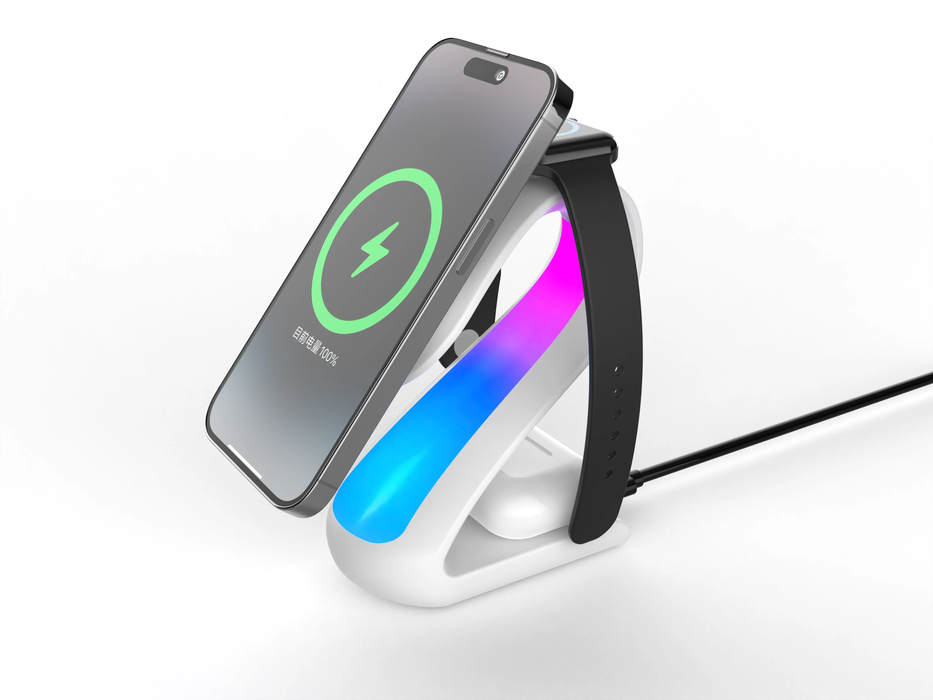 Magnetic Charging Stand Colorful Night Light Station 15w 3 in 1 RGB Wireless Charger With Running Led