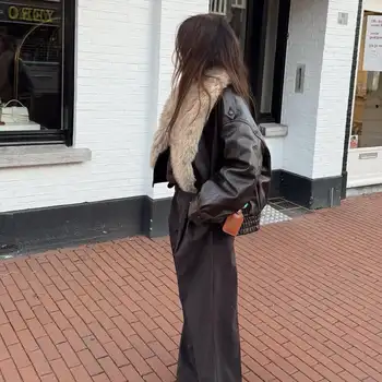 Veste en cuir à col en fausse ...