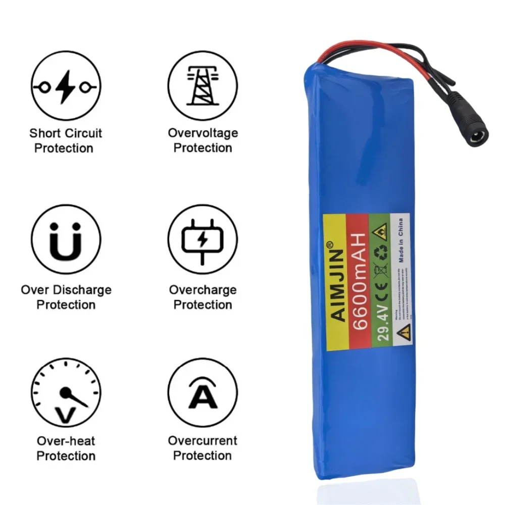 7s2p 29.4V 6600mAH rechargeable lithium-ion battery built-in BMS+charger