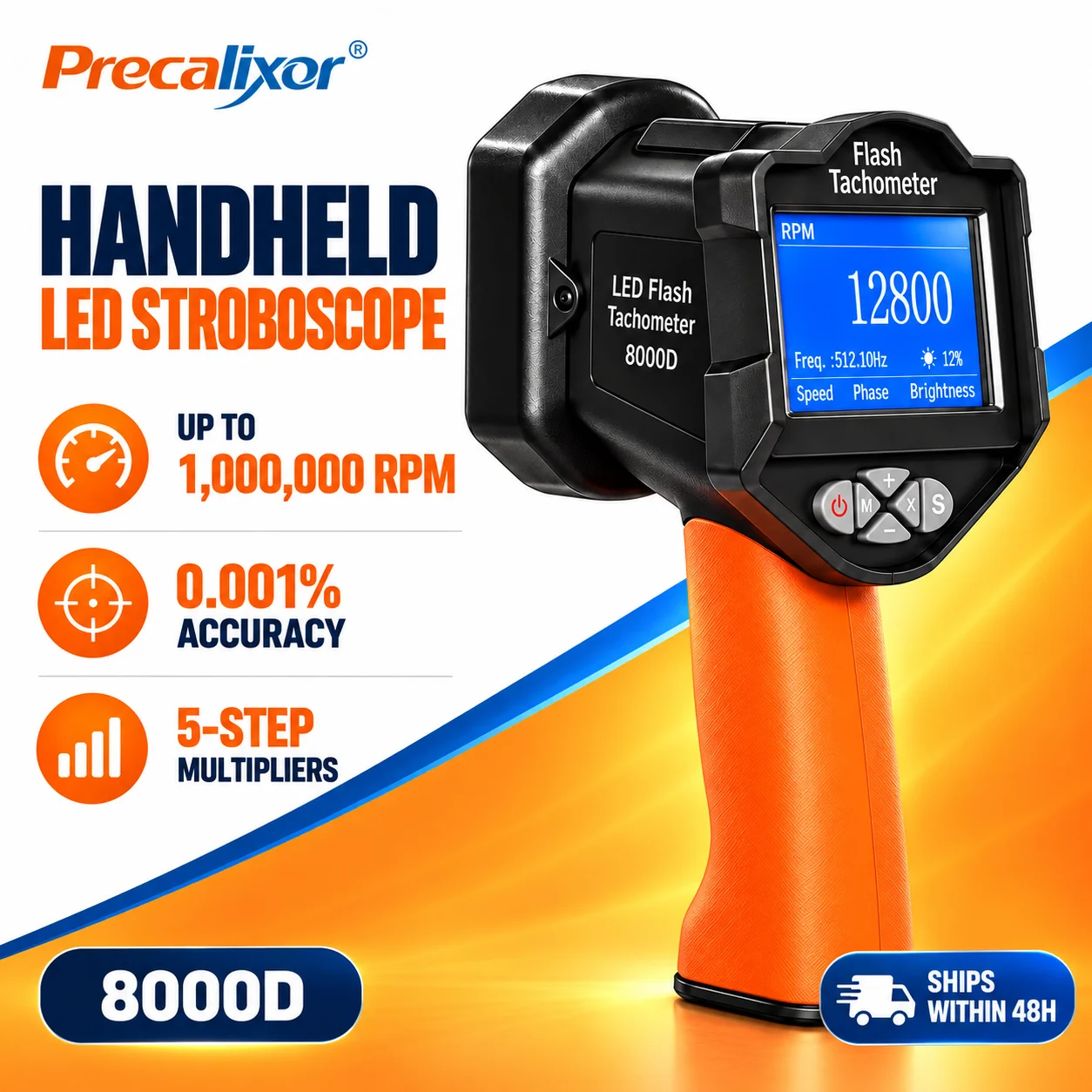 Digital LED Stroboscope Tachometer 60-1000000 RPM Meter Handheld Strobe Light 0.001% Accuracy Brightness Phase Adjustable Timing