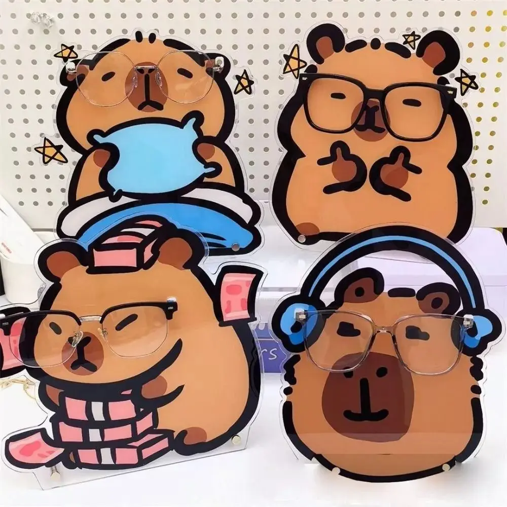 New Cartoon Capybara Desktop Decor Acrylic Cute Eyeglasses Holder Kids Birthday Gifts Funny Card Display Stand