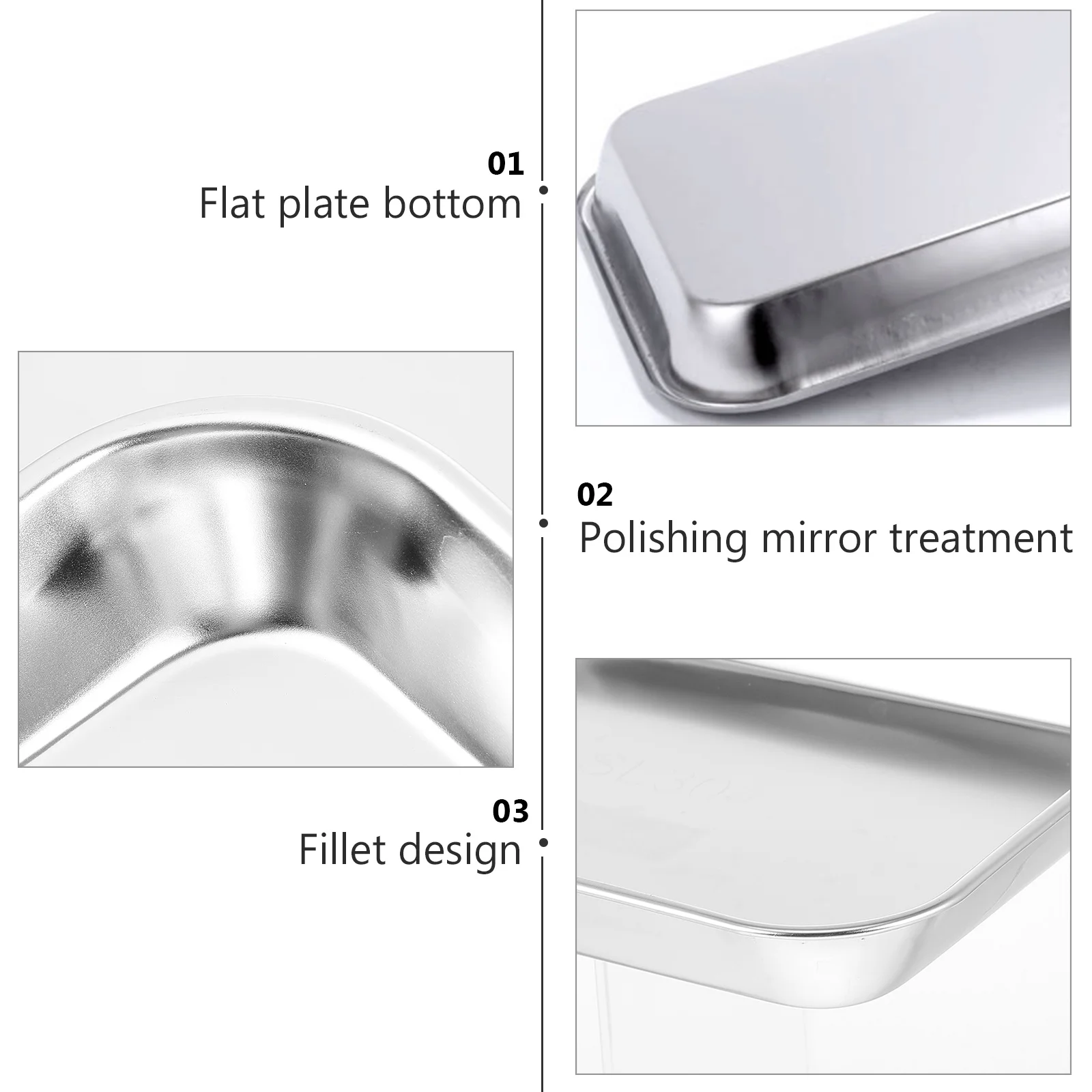 

1pc Stainless Steel Square Tray Flat Bottom Polished Surface For Dental Instruments Storage Clinical Laboratory Use Dentistry