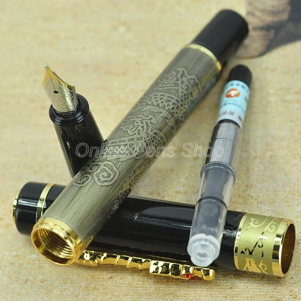 Jinhao Black & Golden Metal Dragon Clip Medium Nib Fountain Pen Professional Writing Pen JFP007