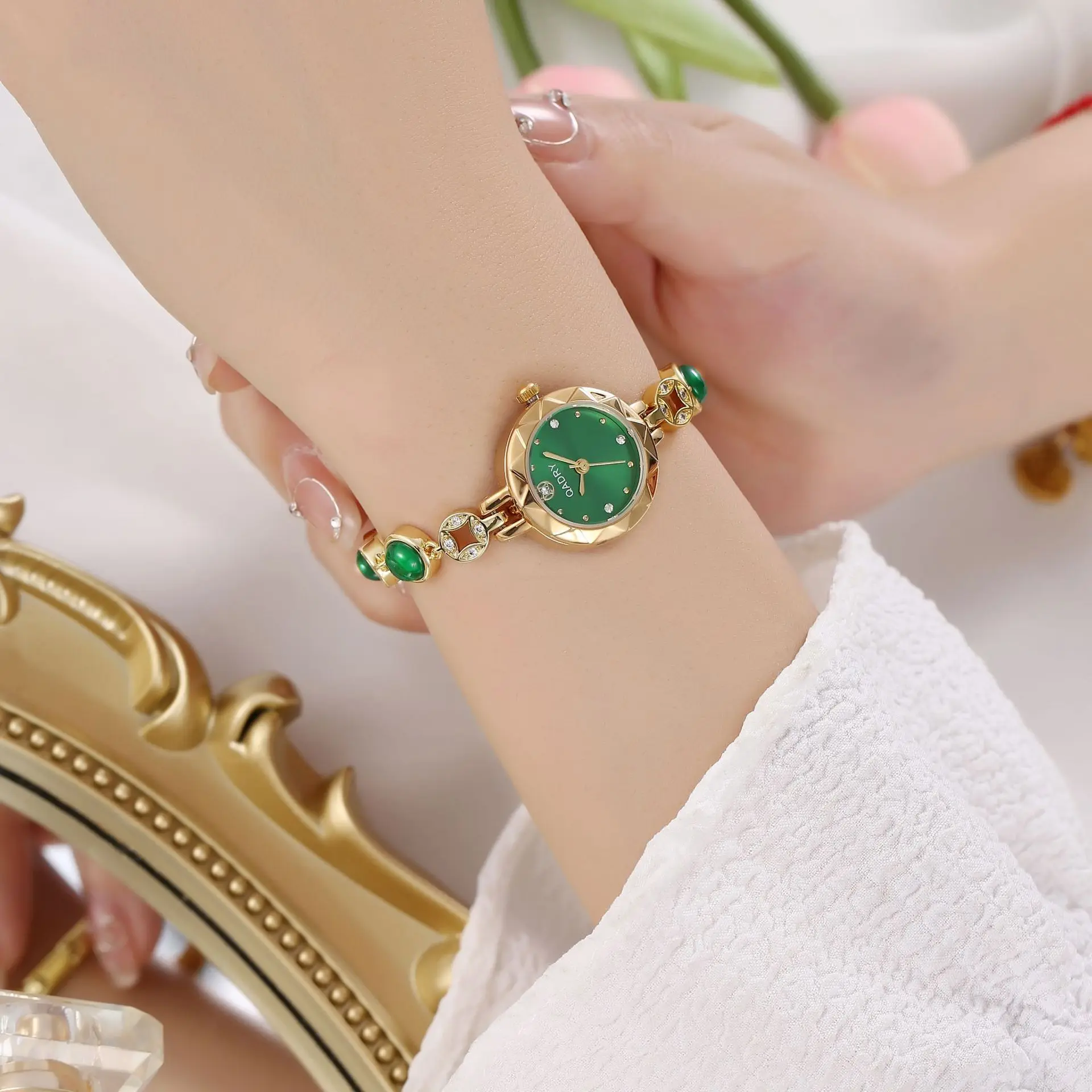 UTHAI-reloj Digital de gama alta para mujer, cronógrafo de pulsera con piedras preciosas de ágata, diamantes romanos, resistente al agua, marca de lujo