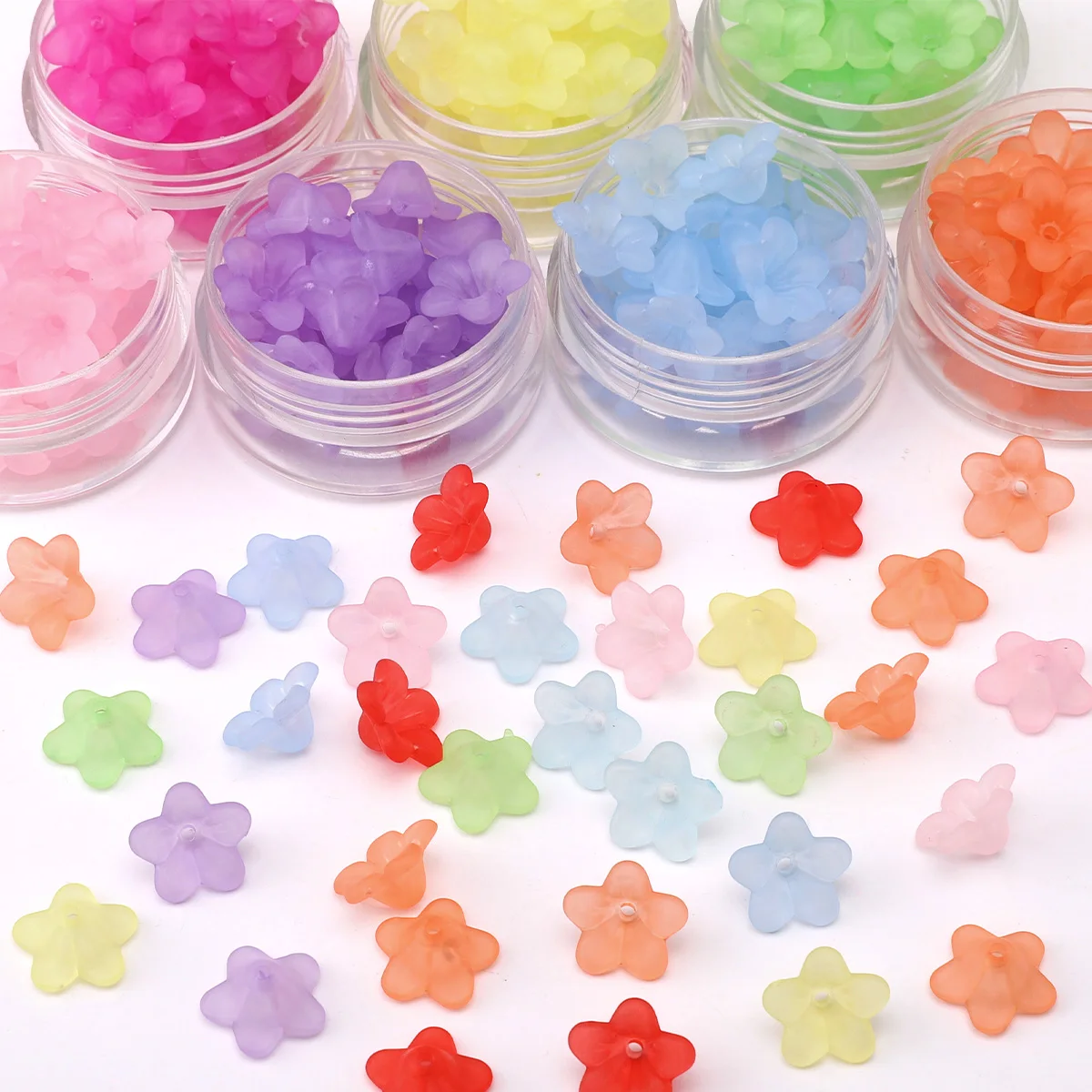 45/130pcs 12x12mm Acrylic Frosted Lily Petal Beads With Spaced Beads For DIY Necklace Bracelet Jewelry Accessories Material