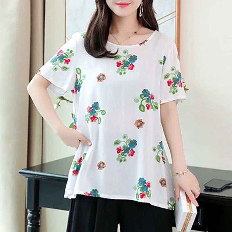 

New women summer T-shirt o-neck loose print Vintage Fashion Woman Tops Tees Casual Short Sleeve O-Neck tshirt Solid T Shirts