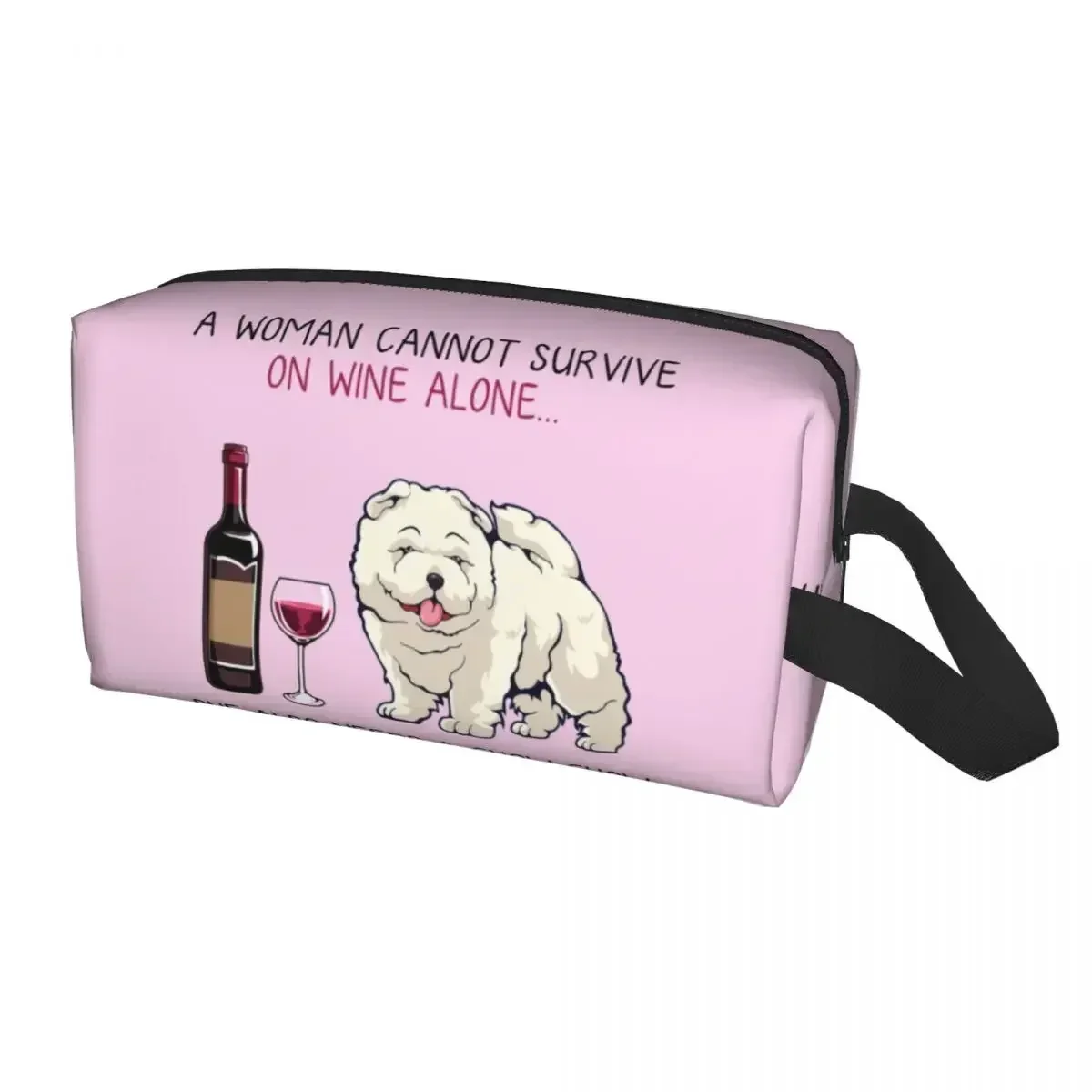 Fashion Chow Chow And Wine Funny Dog Travel Toiletry Bag for Women Pet Puppy Lover Cosmetic Makeup Bag Beauty Storage Dopp Kit