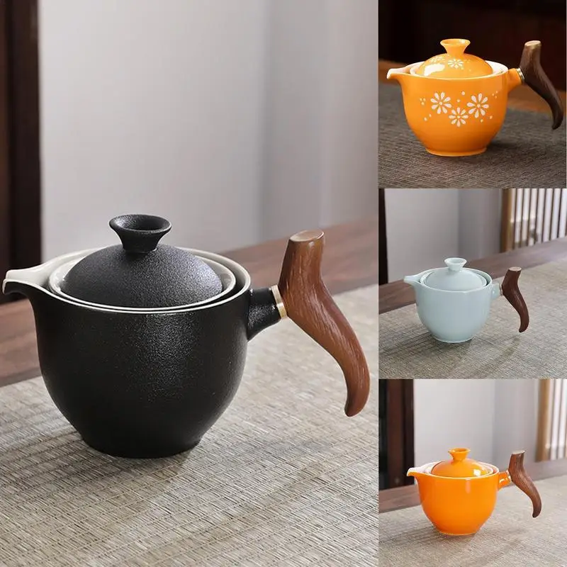 Portable Teaware Chinese Gongfu Kung Fu Tea Set 360 Rotating Teapot Tea Maker Infuser Wooden Handle Pot Cup for Home Office