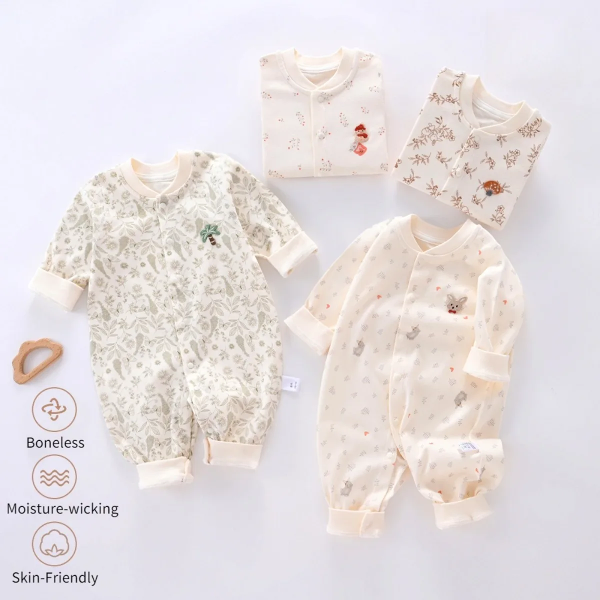 Newborns Spring Fall Moisture-wicking Jumpsuit 0-18M Baby Boy Girl Pure Cotton Breathable Romper Infant Boneless Knit Bodysuit