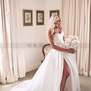 Chic High Satin Brautkleider Division Kleid Plissated Personalisierte Frauen personalisierte Hochzeit Prinzessin Brautkleider 8 Hauptverkäufe reibungsloser Hochzeitskleid Satin - №1