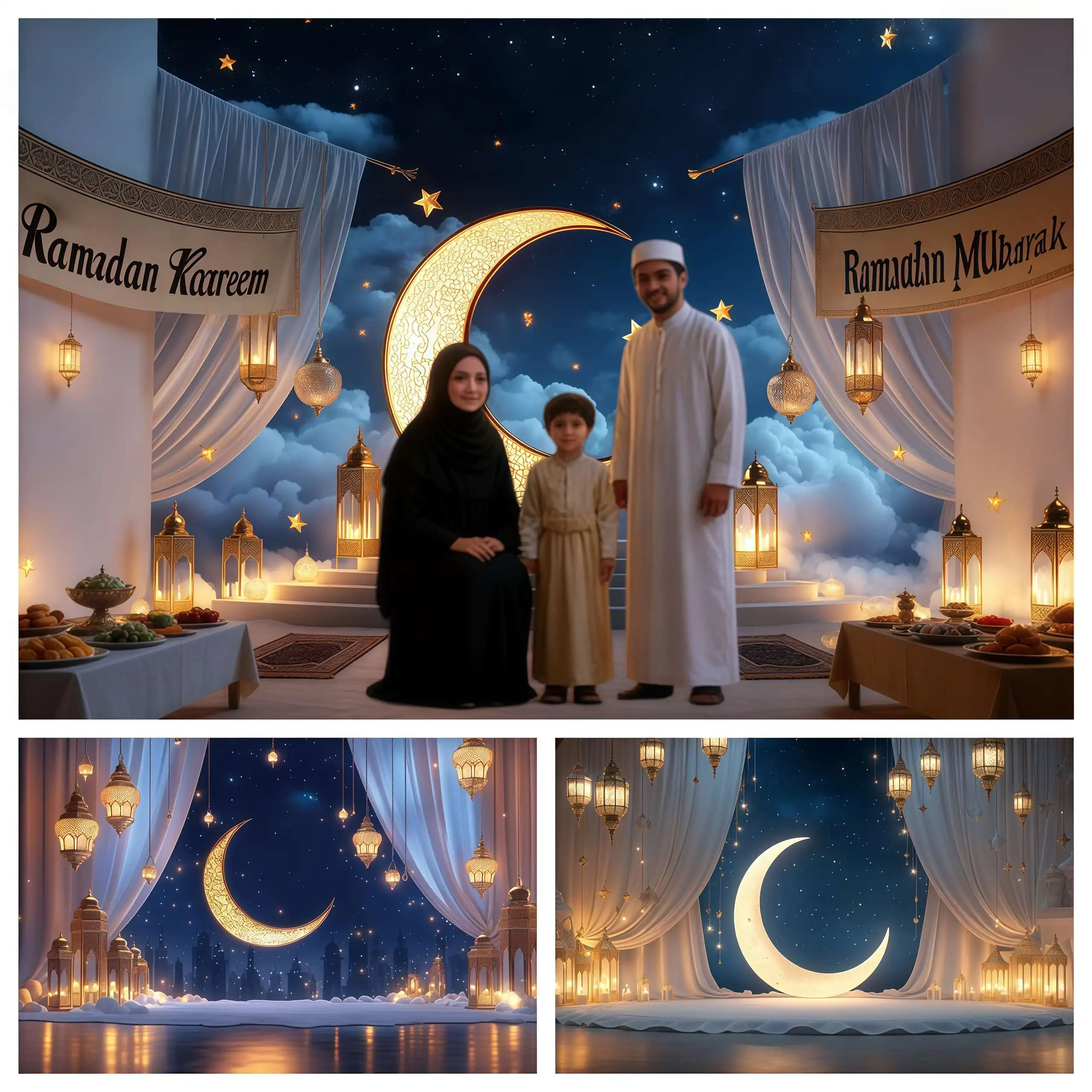 

Фоновые декорации для фотографий в арабском стиле: фонари, луна, ночь, Рамадан Карим, Ид Мубарак, праздничные декорации