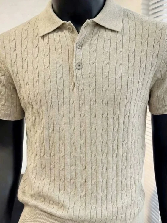 Slim Fit Short Sleeve  Shirt Knitted with Core-Textured Yarn Breathable Cool Feeling Twist Knitwear Maoli Sweatshirt