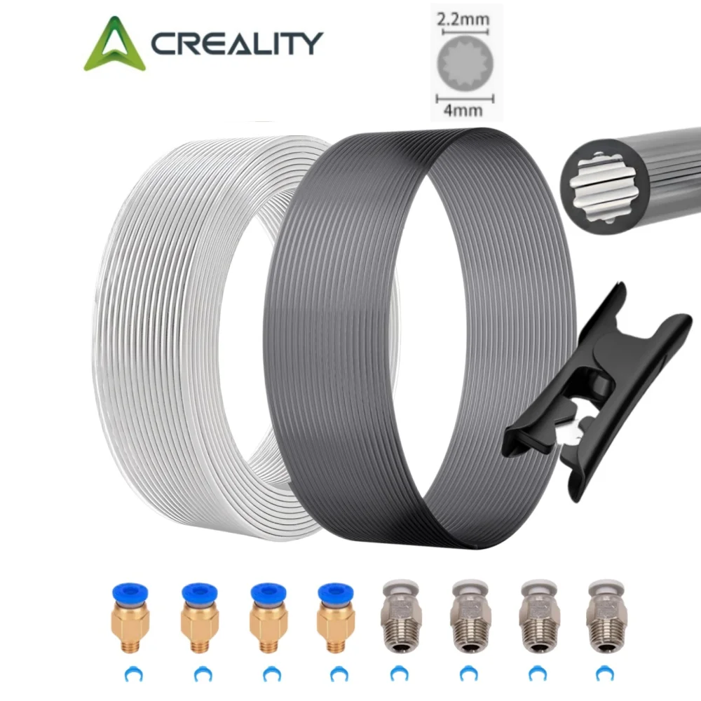 Creality Upgraded Low-Resistance Star Shaped Materials PTFE Tube 4mm OD with 4Pcs PC4-M6/M10 Pneumatic Connector Fitting