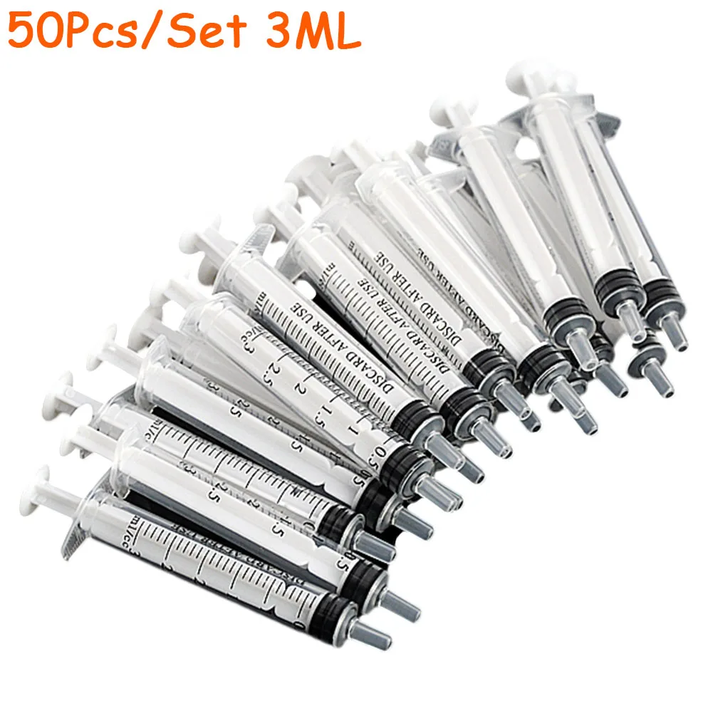 3ML With OPP Bag Small Nutrient Syringe Injectors Ink Pets Feeding Kithchen Glue Tool 50Pcs/Set Plastic Disposable NO Needles