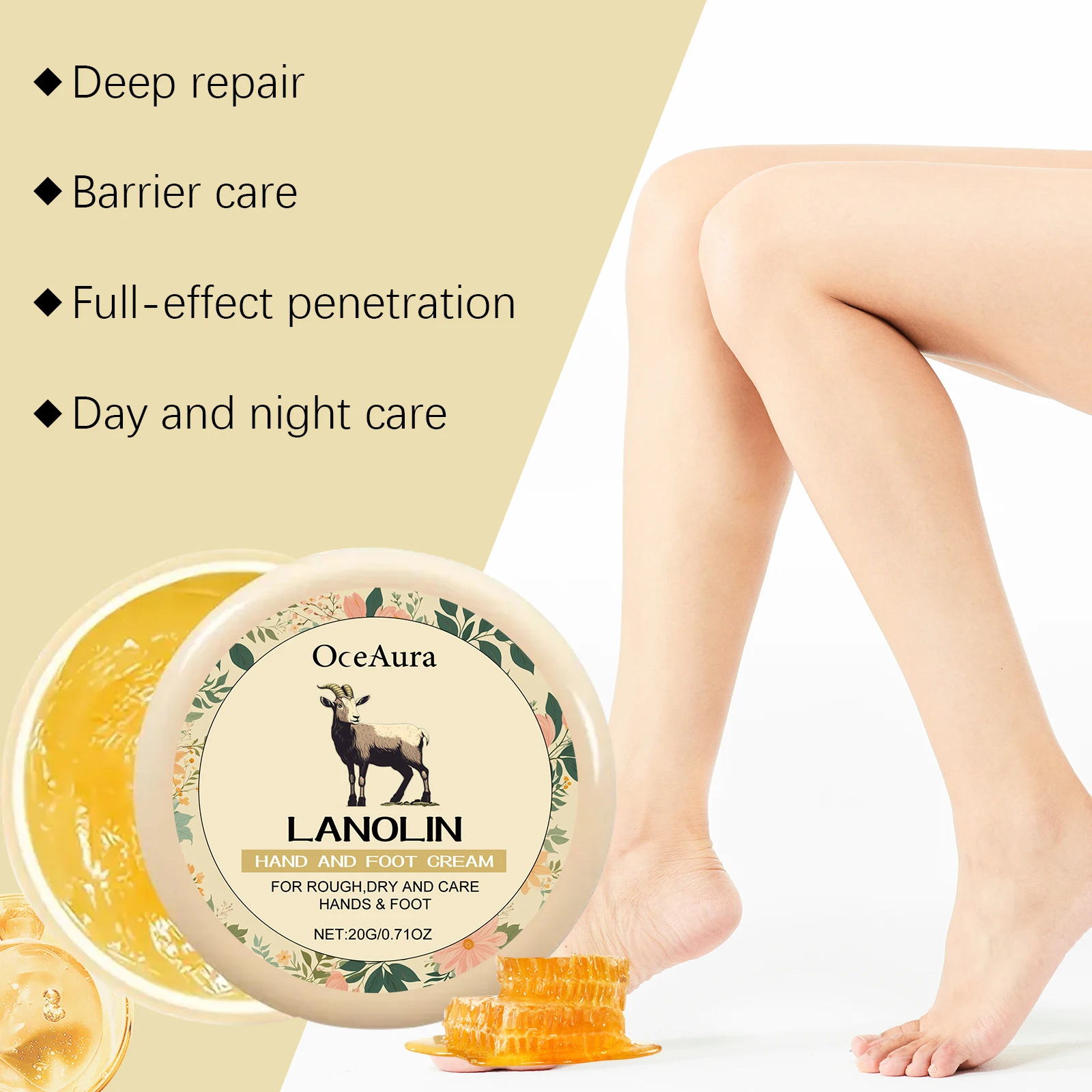 Lanolin Hand and Foot Moisturizing Cream for Dry Rough Skin Anti Cracked Improve Dry Peeling Skin Repair Barrier Skin Care 20g view 5