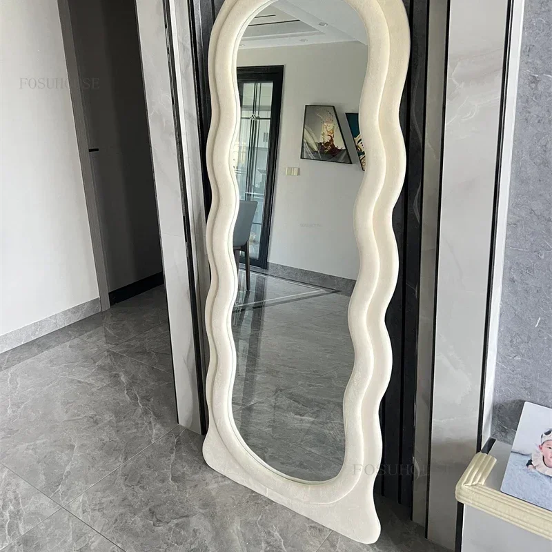 Wave Full-body Floor Mirror Home Special-shaped Decorative Mirrors Cream  Style Girls Fitting Dressing Mirror Room Decoration