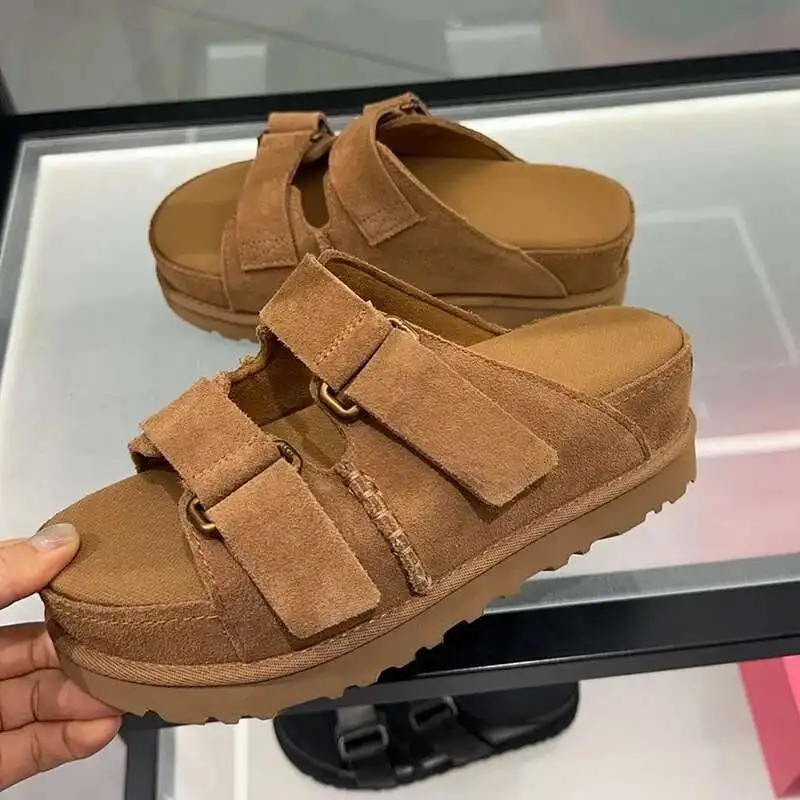 جديد النعال سميكة وحيد النساء جلد طبيعي عبر حزام عطلة أحذية الشاطئ الإناث عادية شقة Sandalias الصيف الصنادل امرأة #2