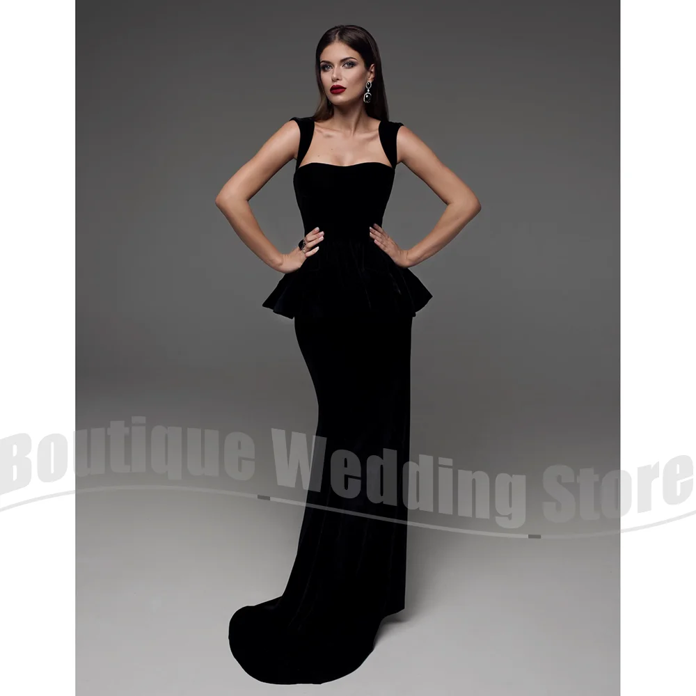

Black Velvet Evening Dresses for Women Fashion Square Collar Mermaid Party Gowns Sleeveless High Waist Slim Prom Dresses