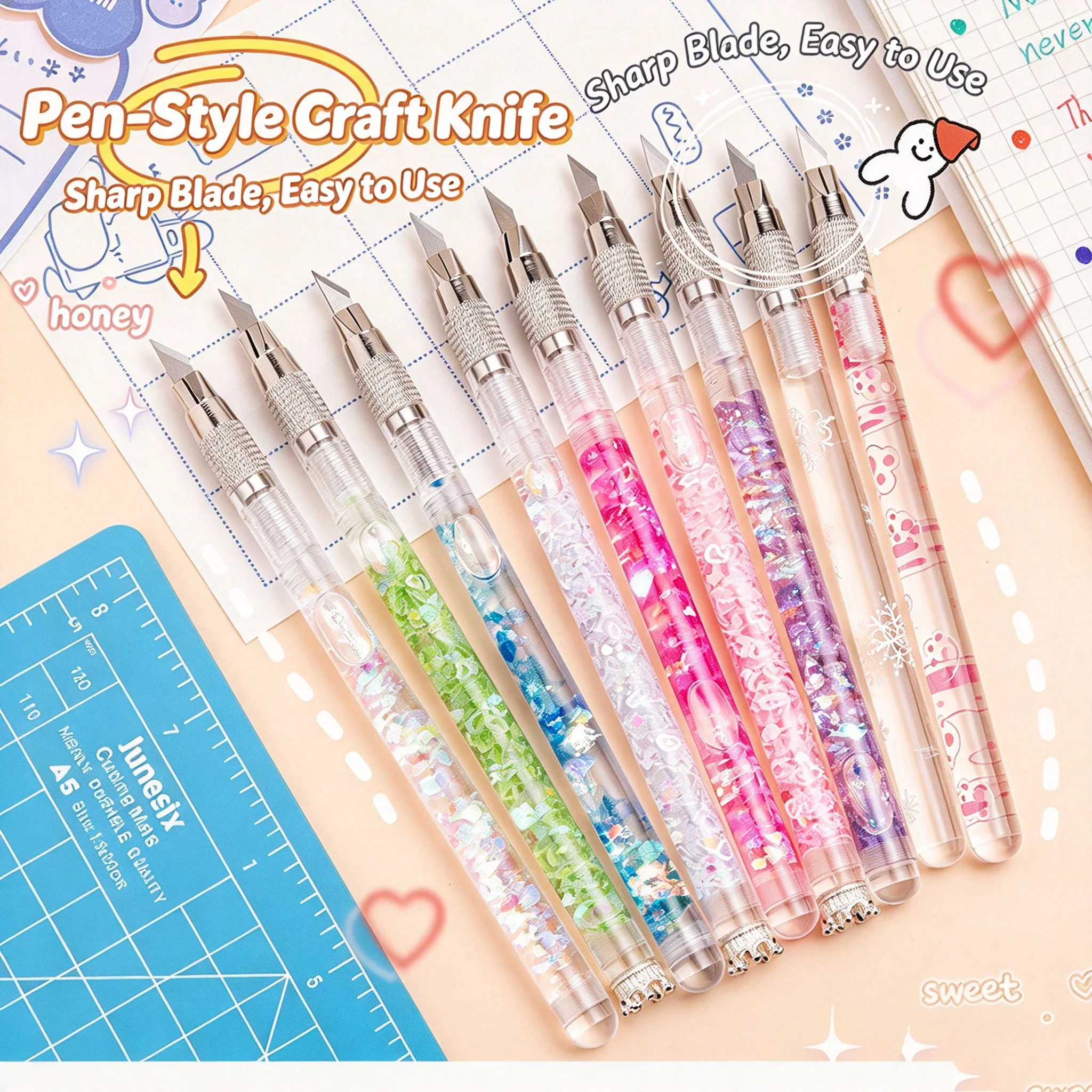 Glitter Quicksand Craft Knife Pen, Convenient Pen-Style Hobby Knife with Cap, Multi-Purpose Precision Cutter for Diamond Art