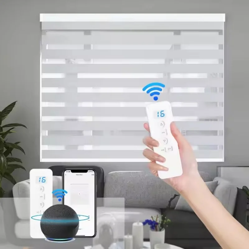 2026 Custom Size Multiple Color Options Filter Light Alexa And Google Remote Control Motorized Zebra Blinds For Windows