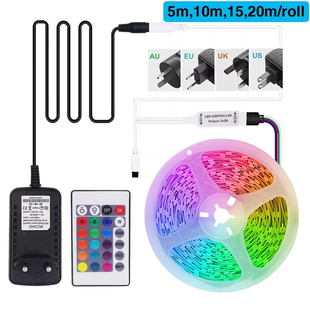 5m 10m 15m 20m 30m 40m RGB LED Strip Bluetooth WIFI APP Music IR Control 24V 5050 Diode Tape Flexible Ribbon Lamp TV BackLight